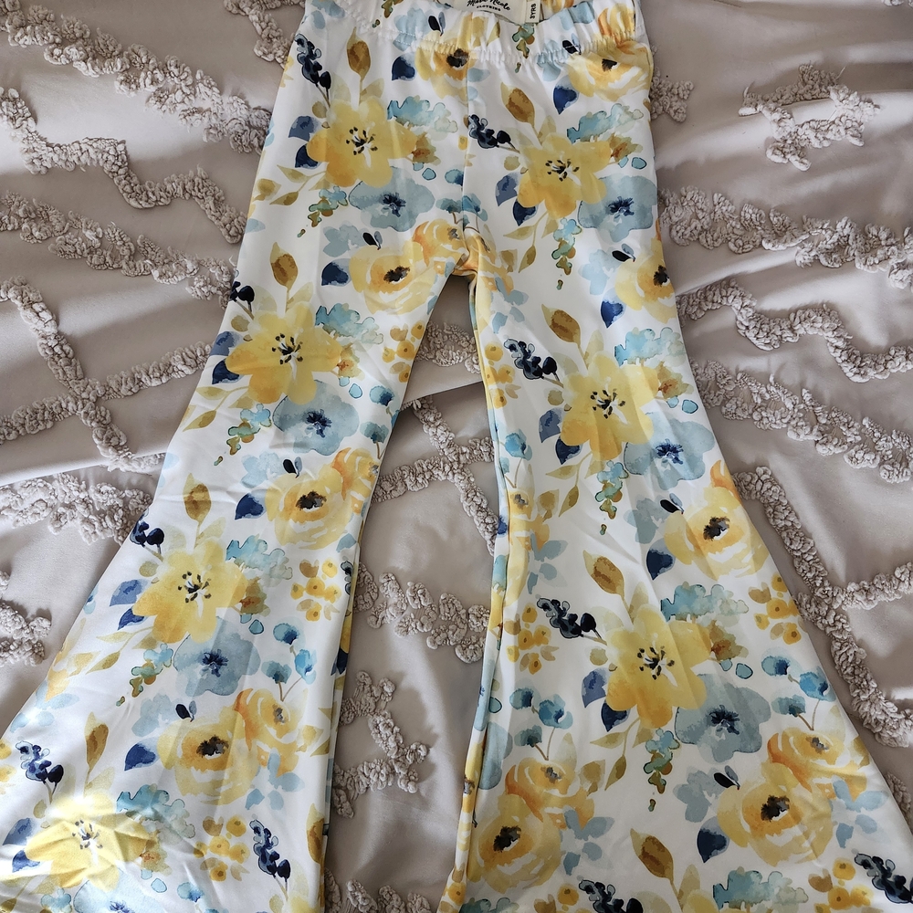 Floral Kids Leggings - Yellow and Blue